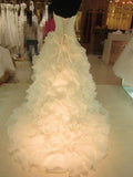 Ball Gown Ruffles Sweetheart Organza Sleeveless Court Train Wedding Dresses TPP0005987