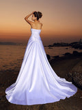 Ball Gown Strapless Beading Sleeveless Long Satin Beach Wedding Dresses TPP0006392