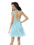 A-Line/Princess Scoop Beading Applique Sleeveless Short Satin Cocktail Dresses TPP0008791