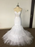 Trumpet/Mermaid Sweetheart Court Train Lace Tulle Sleeveless Wedding Dresses TPP0006134