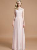 A-Line/Princess Bateau Sleeveless Ruched Floor-Length Chiffon Bridesmaid Dresses TPP0005673