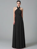 A-Line/Princess Halter Ruffles Sleeveless Long Chiffon Bridesmaid Dresses TPP0005403