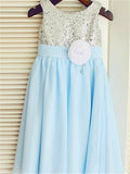 A-line/Princess Scoop Sleeveless Sequin Tea-Length Chiffon Flower Girl Dresses TPP0007813