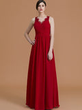 A-Line/Princess V-neck Sleeveless Floor-Length Ruffles Chiffon Bridesmaid Dresses TPP0005697