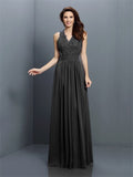 A-Line/Princess V-neck Applique Sleeveless Long Chiffon Bridesmaid Dresses TPP0005255