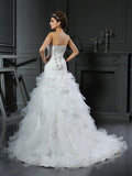 Trumpet/Mermaid Sweetheart Ruffles Sleeveless Long Organza Wedding Dresses TPP0006476