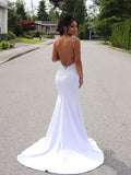 Trumpet/Mermaid Spaghetti Straps Sleeveless Sweep/Brush Train Lace Stretch Crepe Wedding Dresses TPP0005944