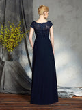 A-Line/Princess Bateau Applique Short Sleeves Long Chiffon Mother of the Bride Dresses TPP0007264