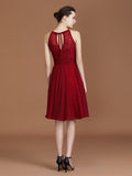 A-Line/Princess halter Sleeveless Knee-Length Chiffon Lace Bridesmaid Dress TPP0005509