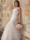 Trumpet/Mermaid Tulle Applique Sleeveless Spaghetti Straps Floor-Length Dresses TPP0001587