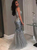 Trumpet/Mermaid Jewel Sleeveless Floor-Length Sequin Tulle Dresses TPP0002068