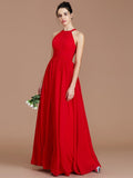 A-Line/Princess Halter Sleeveless Ruched Floor-Length Chiffon Bridesmaid Dresses TPP0005272