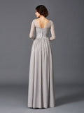 A-Line/Princess V-neck Ruffles 3/4 Sleeves Long Chiffon Mother of the Bride Dresses TPP0007308