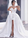 Ball Gown Beading Satin Sleeveless Chapel Train Sweetheart Wedding Dresses TPP0006116