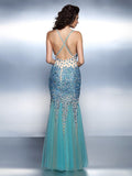 Trumpet/Mermaid Spaghetti Straps Rhinestone Sleeveless Long Satin Dresses TPP0003911