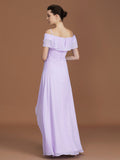 A-Line/Princess Asymmetrical Short Sleeves Off-the-Shoulder Ruched Chiffon Bridesmaid Dresses TPP0005829