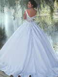 Ball Gown Scoop Sleeveless Sweep/Brush Train Lace Satin Wedding Dresses TPP0006316