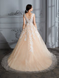 Ball Gown Scoop Sleeveless Court Train Tulle Wedding Dresses TPP0006564