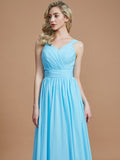 A-Line/Princess V-neck Chiffon Floor-Length Sleeveless Bridesmaid Dresses TPP0005020