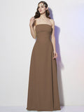 A-Line/Princess Strapless Sleeveless Pleats Long Chiffon Bridesmaid Dresses TPP0005257