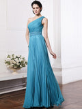 Sheath/Column One-Shoulder Sleeveless Beading Pleats Long Chiffon Bridesmaid Dresses TPP0005588