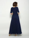 A-Line/Princess V-neck 1/2 Sleeves Long Chiffon Mother of the Bride Dresses TPP0007074