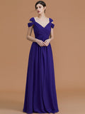 A-Line/Princess Off-the-Shoulder Sleeveless Floor-Length Ruched Chiffon Bridesmaid Dresses TPP0005358