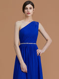 A-Line/Princess One-Shoulder Sleeveless Floor-Length Beading Chiffon Bridesmaid Dresses TPP0005259