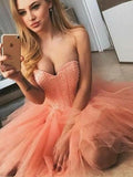 A-Line/Princess Tulle Beading Sweetheart Sleeveless Short/Mini Homecoming Dresses TPP0008797