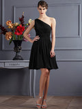 A-Line/Princess One-Shoulder Sleeveless Pleats Short Chiffon Bridesmaid Dresses TPP0005105