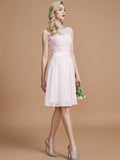 A-Line/Princess Bateau Sleeveless Lace Short/Mini Chiffon Bridesmaid Dresses TPP0005467