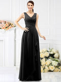 Sheath/Column V-neck Beading Sleeveless Long Chiffon Bridesmaid Dresses TPP0005417