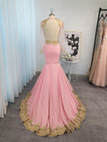 Trumpet/Mermaid Silk like Satin Applique Long Sleeves V-neck Sweep/Brush Train Dresses TPP0004370