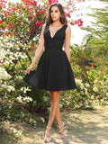 A-Line/Princess V-neck Beading Sleeveless Short Chiffon Bridesmaid Dresses TPP0005482