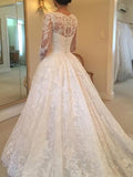 Ball Gown Long Sleeves Scoop Cathedral Train Ruffles Lace Wedding Dresses TPP0006348