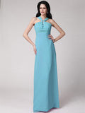 Sheath/Column High Neck Sleeveless Pleats Long Chiffon Bridesmaid Dresses TPP0005790