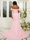 Sheath/Column Stretch Crepe Ruched Off-the-Shoulder Sleeveless Sweep/Brush Train Bridesmaid Dresses TPP0004974