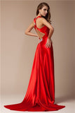 Sheath/Column V-neck Sleeveless Long Elastic Woven Satin Dresses TPP0004238