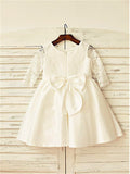 A-line/Princess Jewel Long Sleeves Lace Tea-Length Satin Flower Girl Dresses TPP0007791