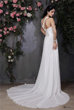 Sheath/Column Halter Sleeveless Hand-Made Flower Pleats Long Chiffon Wedding Dresses TPP0006972