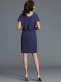 Sheath/Column V-neck Short Sleeves Chiffon Knee-Length Mother of the Bride Dresses TPP0007259