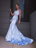 Trumpet/Mermaid Satin Lace V-neck Sleeveless Sweep/Brush Train Two Piece Dresses TPP0004496