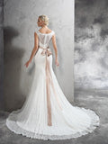 Sheath/Column Sheer Neck Sash/Ribbon/Belt Sleeveless Long Lace Wedding Dresses TPP0006482