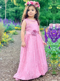 A-Line/Princess Lace Sash/Ribbon/Belt Scoop Sleeveless Ankle-Length Flower Girl Dresses TPP0007494