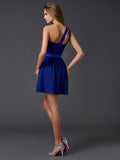 A-Line/Princess One-Shoulder Sleeveless Pleats Short Chiffon Homecoming Dresses TPP0008599