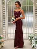 Sheath/Column Sequins Ruched Spaghetti Straps Sleeveless Floor-Length Bridesmaid Dresses TPP0004929