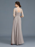 A-Line/Princess Sheer Neck 3/4 Sleeves Ruffles Chiffon Floor-Length Mother of the Bride Dresses TPP0007219