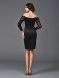 Sheath/Column Off-the-Shoulder Lace Long Sleeves Short Satin Mother of the Bride Dresses TPP0007138