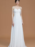 A-Line/Princess Sweetheart Sleeveless Sweep/Brush Train Beading Chiffon Bridesmaid Dresses TPP0005600