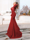 Trumpet/Mermaid Elastic Woven Satin Applique Off-the-Shoulder Long Sleeves Sweep/Brush Train Dresses TPP0001592